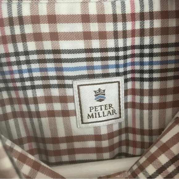 Peter Millar 100% Cotton Button Up Long Sleeve Shirt Brown Stripes Size Large - Picture 6 of 7